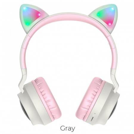 Беспроводные наушники HOCO W27 Cat ear, Bluetooth, 300 мАч, серый, TF, AUX