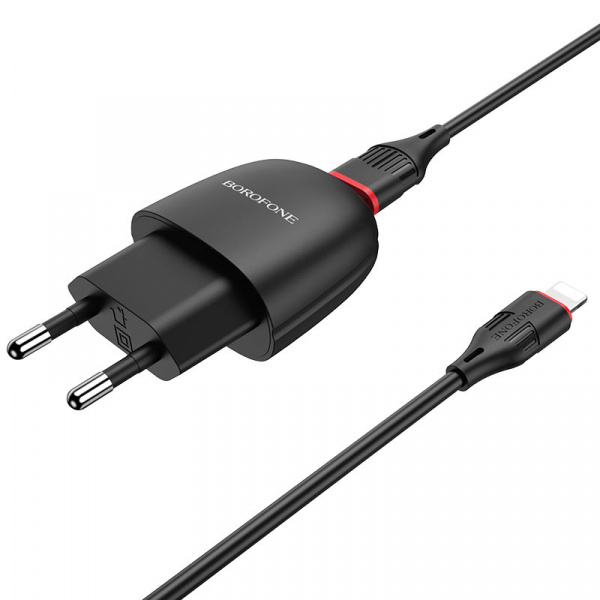 Зарядное устройство BOROFONE BA49A Vast, 2.1A, черный, кабель Lightning