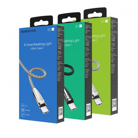 Кабель Borofone BU3 BlinkJet, USB - USB Type-C, 1.2 м, черный