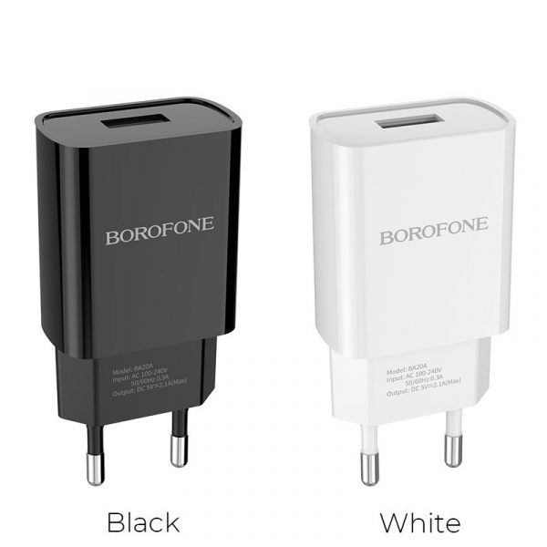 Сетевое зарядное устройство Borofone BA20A, 1 USB, 2.1A, белый