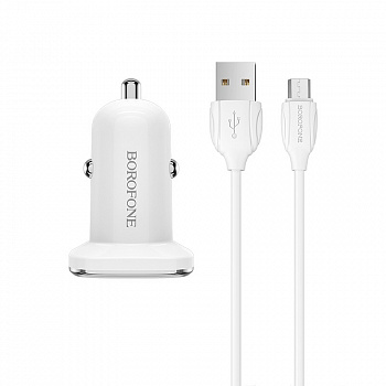 Автомобильное зарядное устройство BOROFONE BZ12A Lasting, 3A, белый, кабель MicroUSB