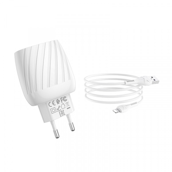Зарядное устройство HOCO C78A Max energy, 2.4A, белый, кабель Lightning