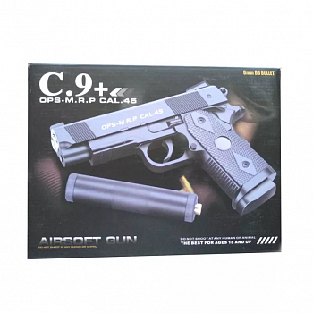 Металлический пистолет для страйкбола с глушителем Air Soft Gun C9+