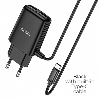Зарядное устройство HOCO C82A Real, 2.4A, черный, кабель Type-C
