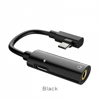 Переходник Hoco LS19 Type-C 2 в 1, mini jack 3.5 mm, черный