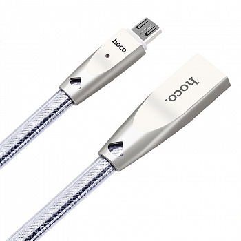 Кабель Hoco U9 Zinc Alloy USB - micro USB, 1.2 м серебристый