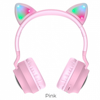 Беспроводные наушники HOCO W27 Cat ear, Bluetooth, 300 мАч, розовый, TF, AUX