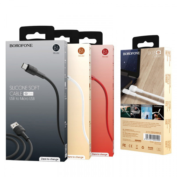 Кабель Borofone BX15 SoftJet USB - micro USB, 1 м белый