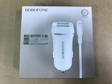 Автомобильное зарядное устройство Borofone BZ2, Lightning, белый