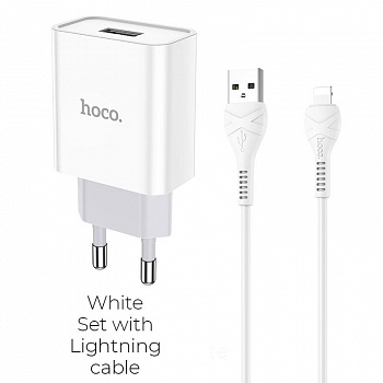 Зарядное устройство HOCO C81A Asombroso single, 2.1A, белый, кабель Lightning