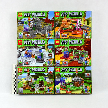 Комплект из 6 конструкторов Постройки с прозрачными фигурками и светящимся блоком My World