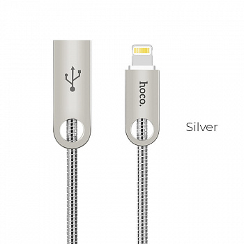 Кабель Hoco U8 Zinc alloy, lightning, 1 м, серебристый