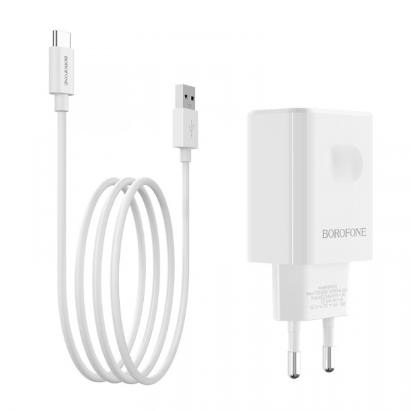 Зарядное устройство BOROFONE BA32A Bright power, 3A, белый, с кабелем Type-C