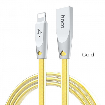 Кабель Hoco U9 Zinc Alloy, lightning, 1.2 м, золотой