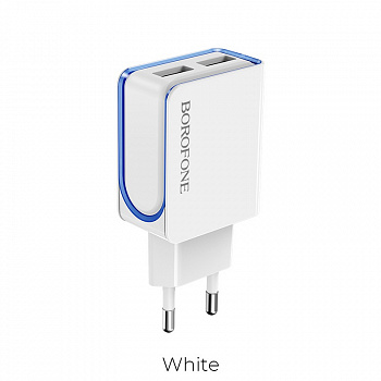 Зарядное устройство BOROFONE BA35 Brilliant 2*USB, 2.1A, белый