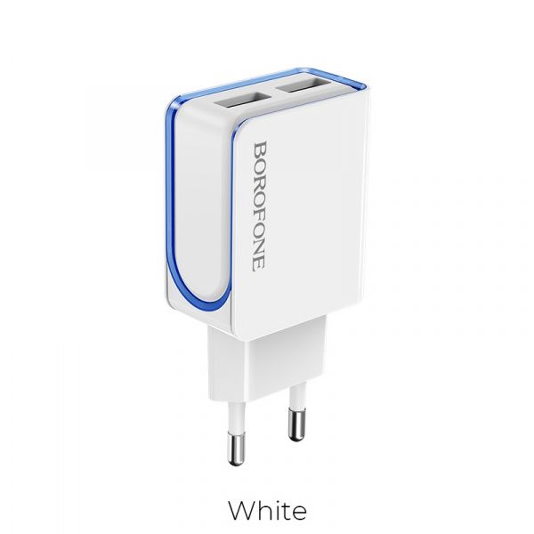 Зарядное устройство BOROFONE BA35 Brilliant 2*USB, 2.1A, белый