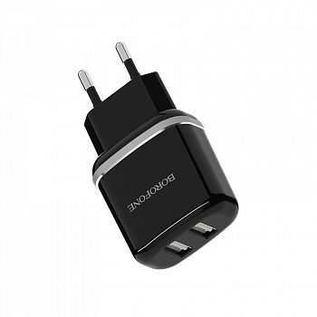 Сетевое зарядное устройство Borofone Wall BA25A, 2 USB, 2.4А, черный