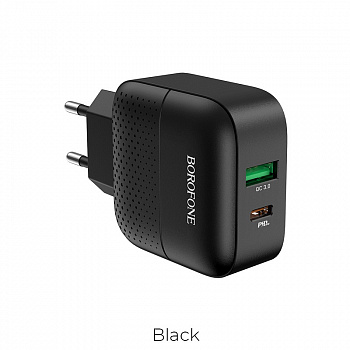 Зарядное устройство BOROFONE BA46A Premium, 3A, черный, два порта: USB/Type-C