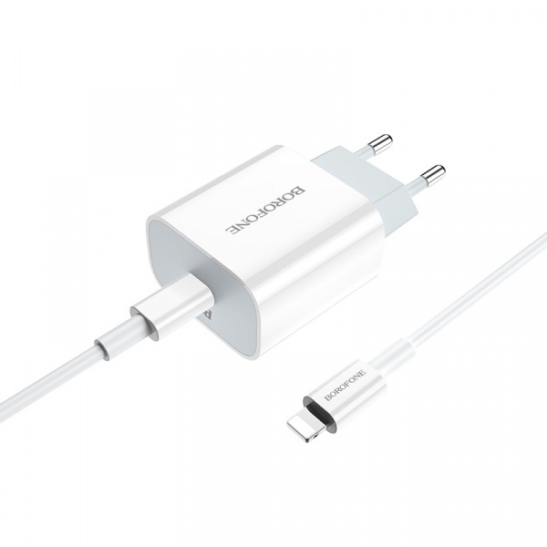 Зарядное устройство BOROFONE BA38A Speedy Type-C, 3A, белый, с кабелем BX36 Lightning PD