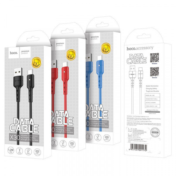 Кабель hoco X30, USB - USB Type-C, 1.2 м, красный