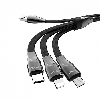 Кабель 3 в 1 Hoco U57, lightning, micro USB, USB Type-C, черный 1.2 м