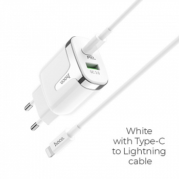 Зарядное устройство HOCO C79A Zeus, 3.1A, белый, Двойной порт USB/Type-C,PD3.0, QC3.0, кабель Type-C
