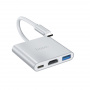Переходник HOCO HB14 Easy, Type-C - 3xUSB3.0+ HDMI+PD, серебристый